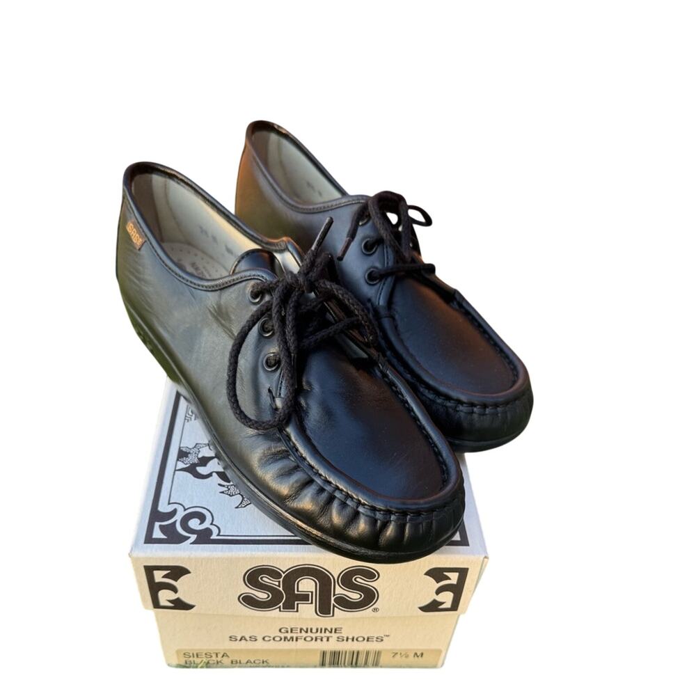 SAS Siesta Black Leather Women’s Shoes Size 7.5M Brand NIB